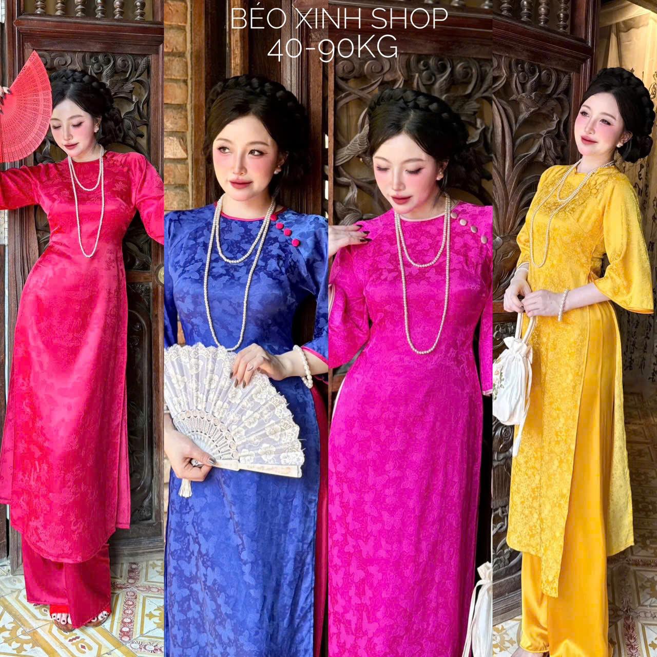 [Tết 2026] Áo Dài Cách Tân Cổ Tròn Phối Nút Bọc Vải Gấm 2 Da Cao Cấp Quần Vải Latin 40-95Kg Nữ Women Dress Voan - A.1725
