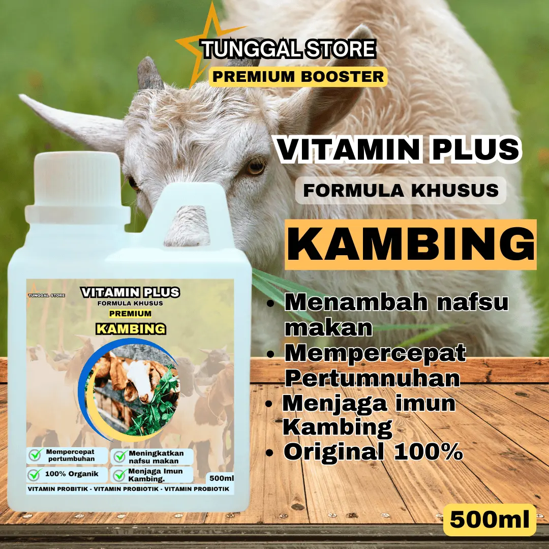 Vitaminplus Vitamin Probiatik Khusus Ternak Kambing, Suplement Nafsu Makan dan Mempercepat Pertumbuhan Kambing Premium Original 500ml