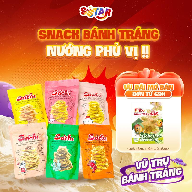 Snack Bánh Tráng Nướng Phủ Vị Sachi 45g - Bánh Đa Nướng Đặc Sản Xứ Nẫu, Phủ Vị…