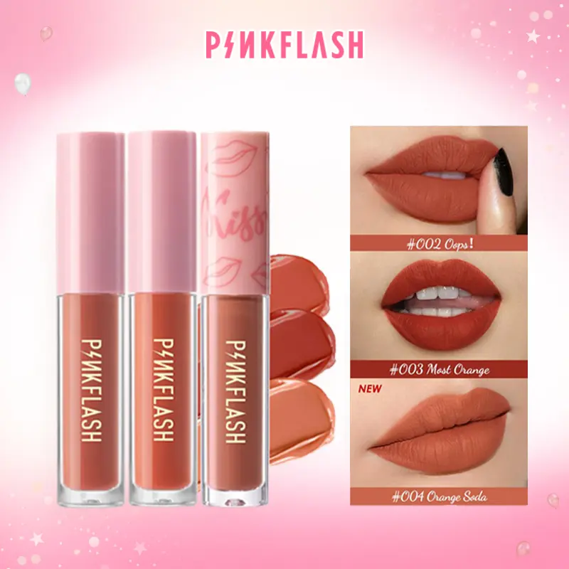 [Official] PINKFLASH OhMyKiss 3pcs Soft Matte Finish VE Moisturising Long-lasting Waterproof Non-sticky Liquid Lipstick Makeup Set liptint set lasting  gloss 0