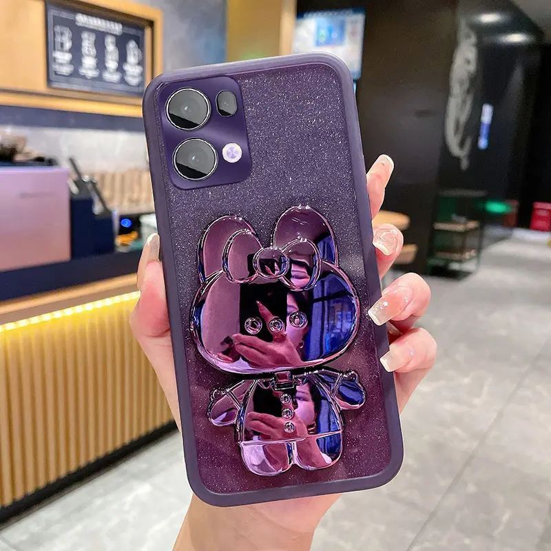 New Phone Casing For OPPO Reno 13 Pro 5G 13F 12 Pro 12F 11F 11 Pro A5 Pro A3x A3 Pro A60 A79 A18 A38 A58 Fashion Soft Case Rabbit Makeup Mirror Bracket Holder Camera Lens Film Protect Cover
