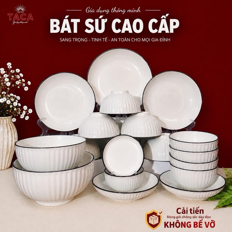 Bộ bát đĩa gốm sứ cao cấp trắng viền đen - Phù hợp với mọi gia đình, sang trọng và chịu nhiệt tốt bat diagiadinh