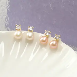 A025 Anting Mutiara Asli dengan Mata Zirkon Desain Simple Elegan dan Mewah Cocok untuk Berbagai Event dan Hadiah Earrings