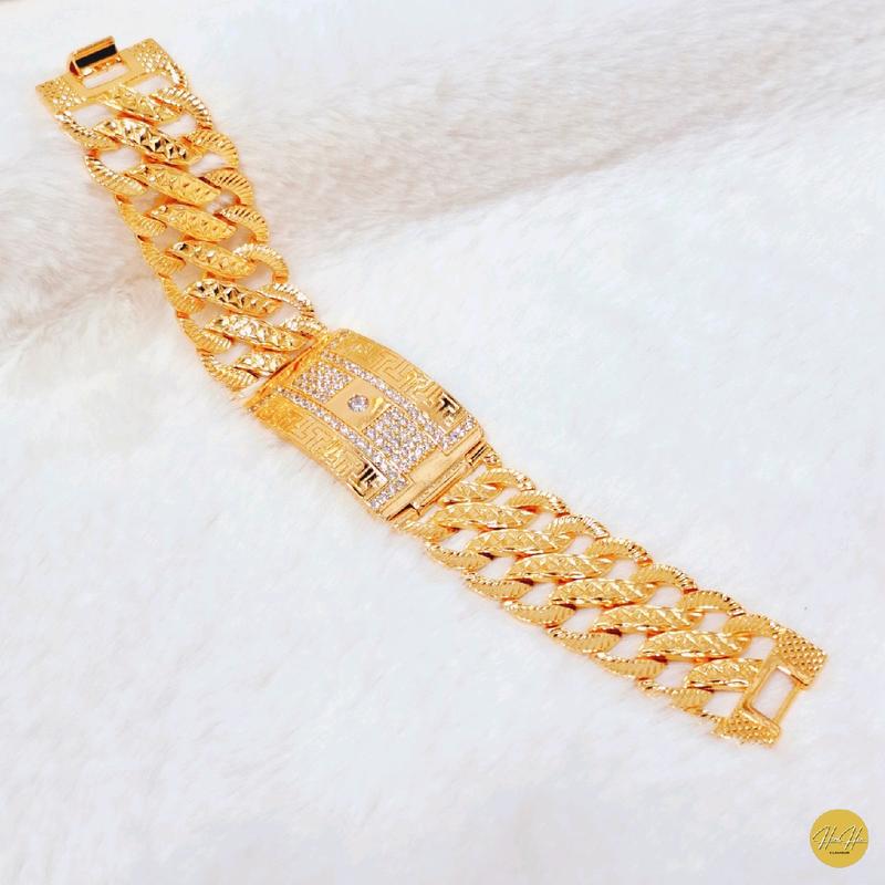 (Beli 2 Bonus 1 Random)Gelang Rantai Plat Ukir Labirin Warna Gold 22k Kualitas Premium|Aksesoris Wanita-Anti Karat Anti Hitam 4