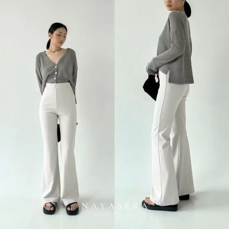 Nayasera - Flare Pants - Highwaist Cutbray Scuba - Kulot Panjang Casual Loose - Celana Wanita Basic Fit Slim - Karet Melar 1