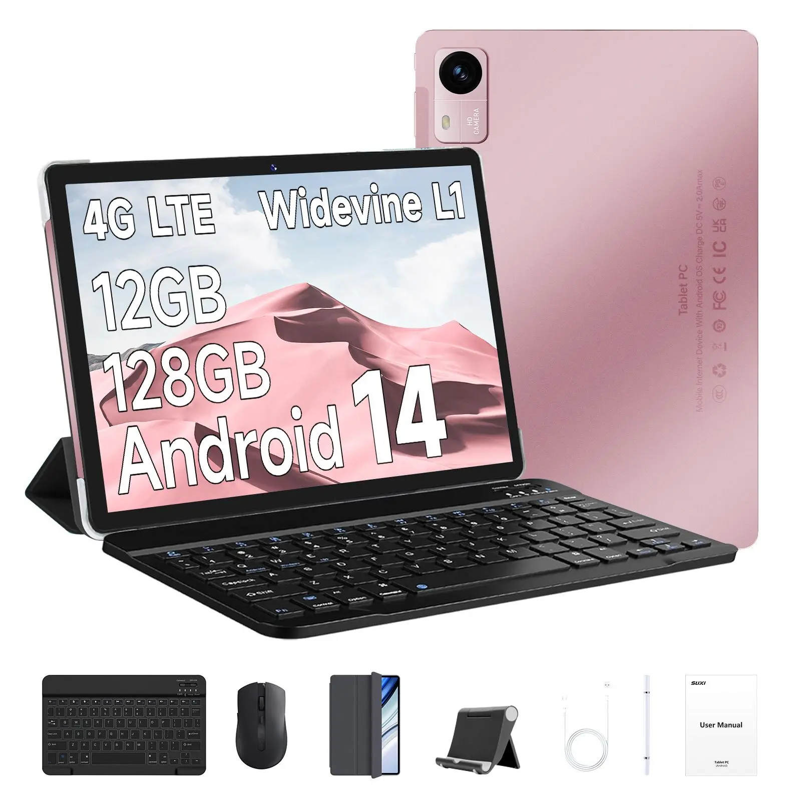 SUXI Poker A3 Pink(12GB+128GB) IPS Screen Dual Speakers AI Assistant Learning Center for Kid 4G Network Eye protection