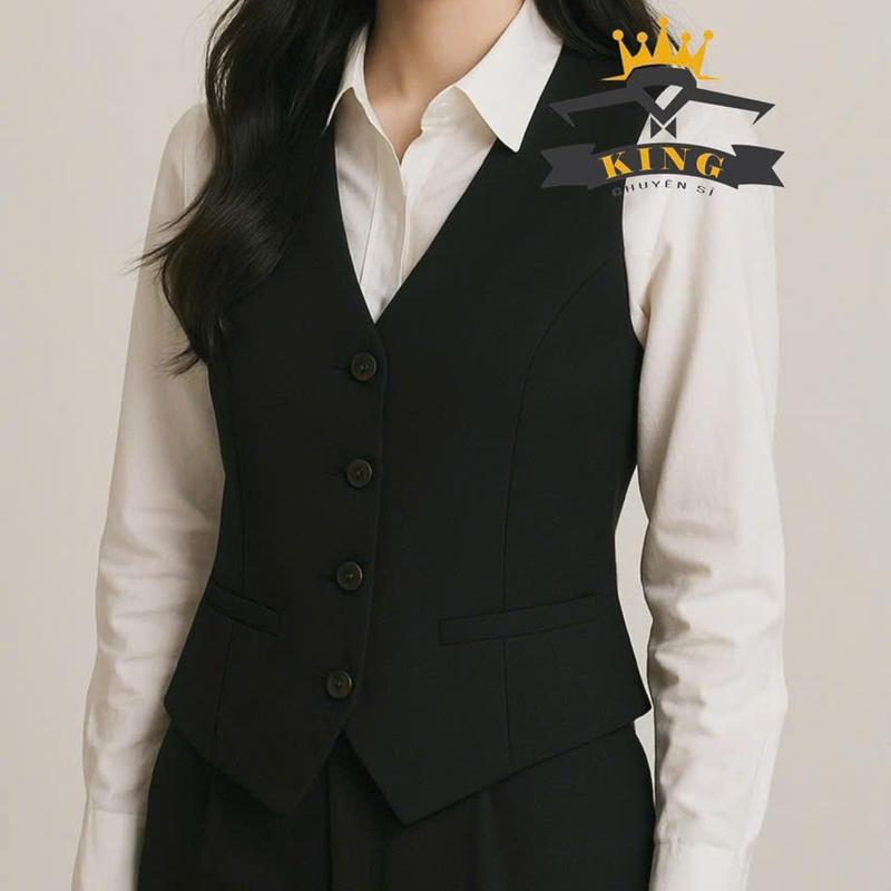 Áo vest gile nữ cổ tim sát nách KING áo ghile 2 lớp phối túi form ôm tôn dáng style Hàn Quốc có đủ size Z1-15