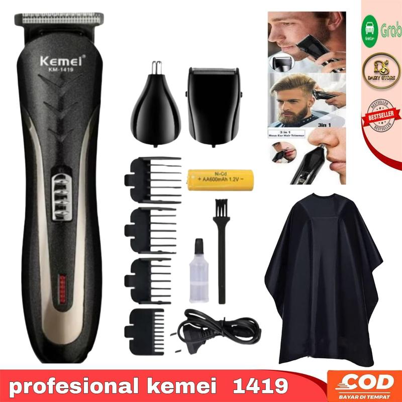 Satu Paket Barbershop Pencukur Rambut Kemei Rechargeable Hair Clipper Alat Cukur Rambut Jenggot Kumis Multifungsi Lengkap 2