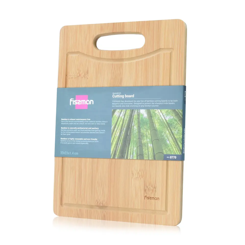 Fissman Rectangle Bamboo Cutting Board with Handle in Kitchen, Eco-friendly Chopping Block - Small choppingboard