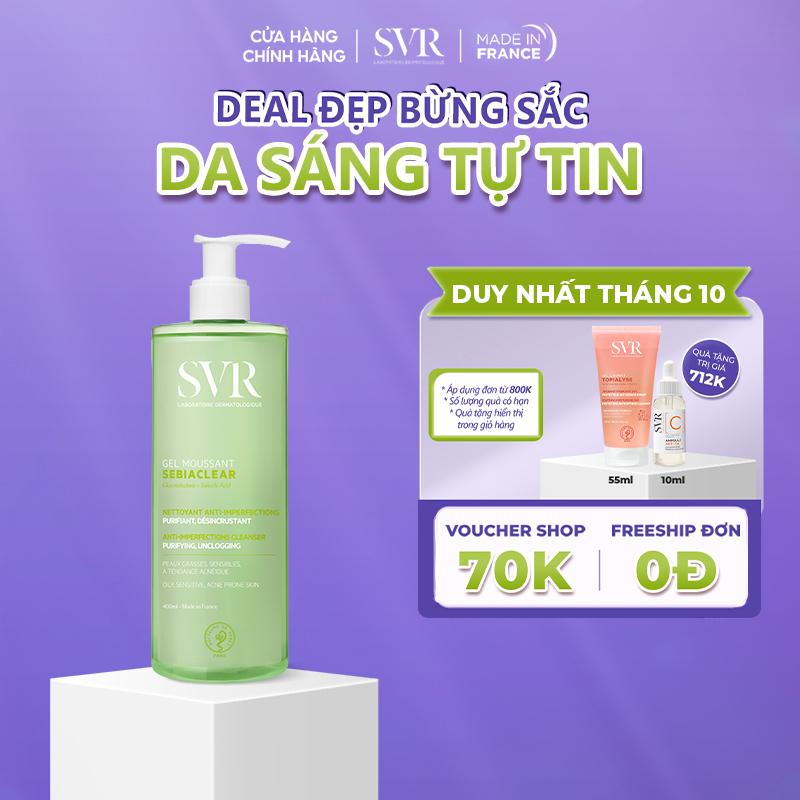 Gel rửa mặt không có xà phòng và làm sạch SVR SEBIACLEAR GEL MOUSSANT 400ml