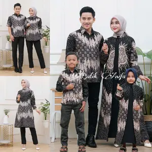 Baju Batik Couple Pasangan Keluarga kekinian 2025 Motif Seroja Hitam Matt Katun Premium