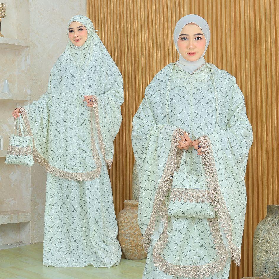 Mukena Wanita 2 in 1 Katun Premium Motif Mewah Renda Cantik dengan Desain Elegan dan Nyaman untuk Penggunaan Sehari-hari Mukenah Jumbo Dewasa Travel