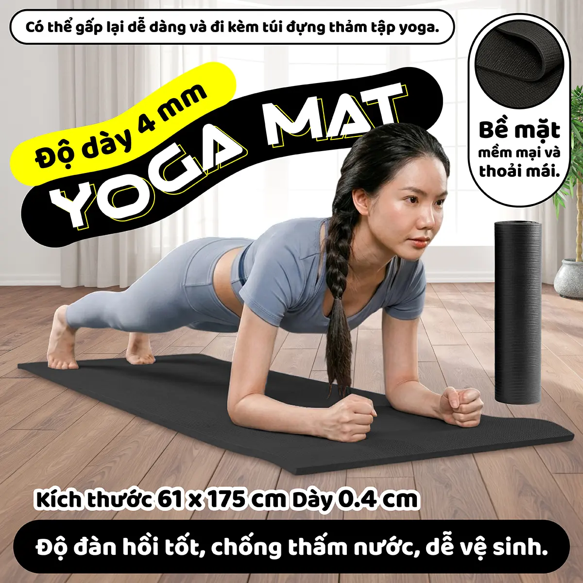(ALL 4mm)BG Việt Nam Mall-Thảm tập loại TPE thảm tập yoga siêu bền Tập. Tập Yoga