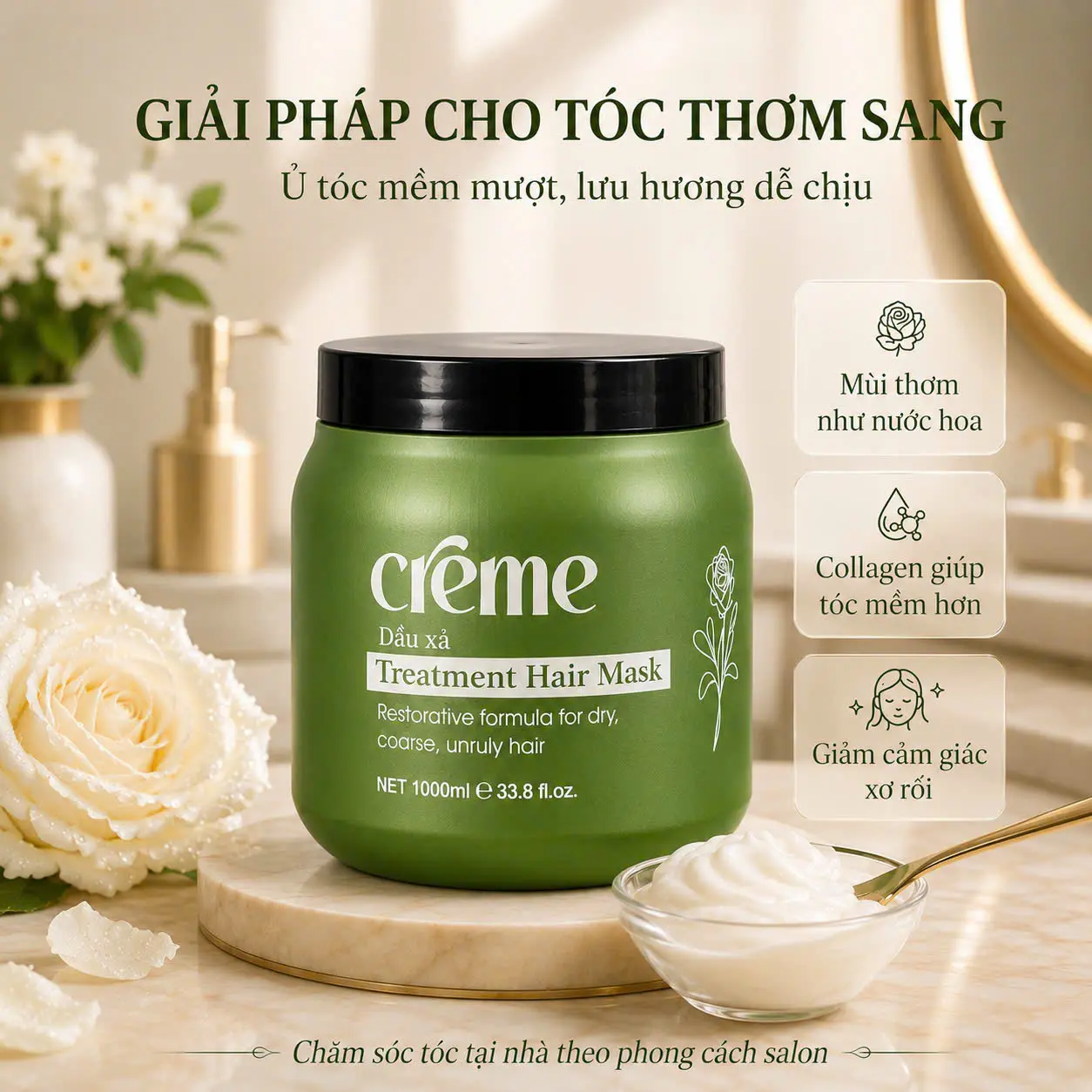 [CREME CHÍNH HÃNG] Hũ 500ml Kem ủ tóc hấp dầu Creme Collagen phục hồi hư tổn mềm mượt thơm như nước hoa 500ml