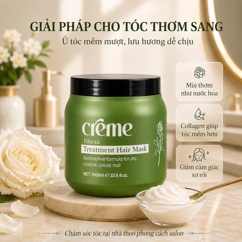 Hũ 500ml Kem ủ tóc hấp dầu Creme Collagen phục hồi hư tổn mềm mượt thơm như nước hoa 500ml