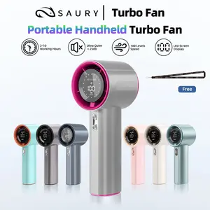 SAURY GS1 Turbine Fan Kipas Tangan Cepat 2025 Baru Portable 100 Kecepatan Mini Digital Display Baterai 4000Mah untuk Luar Ruangan
