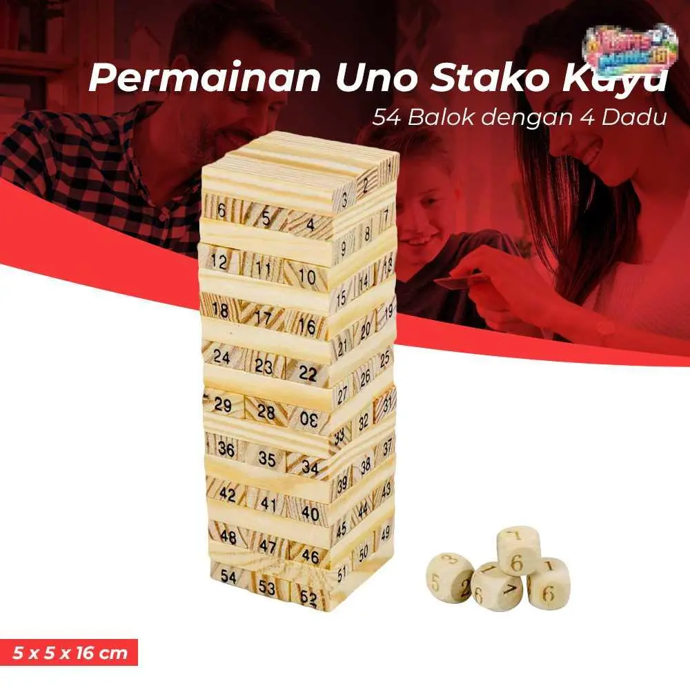 Toddi Uno Stacko Kayu Permainan Susun Balok Edukatif 54 Balok 4 Dadu
