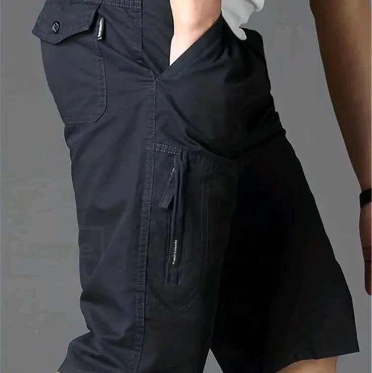 Celana Pendek 3/4 Sport Gabriel 7/8 Pria Dewasa Panjang Casual Nyaman Kantong Hitam Karet chinos Cargo Shorts Katun Santai Cowok Navy 7