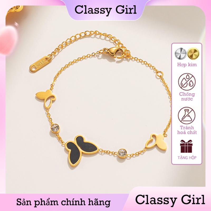 【Giảm giá ra mắt sản phẩm mới Vòng tay bướm vàng vòng tay thép titan mạ vàng rỗng khảm kim cương giữ màu không mất màu đồ trang sức thời trang xu hướng nam nữ quà sinh nhật cặp đôi - Classy Girl