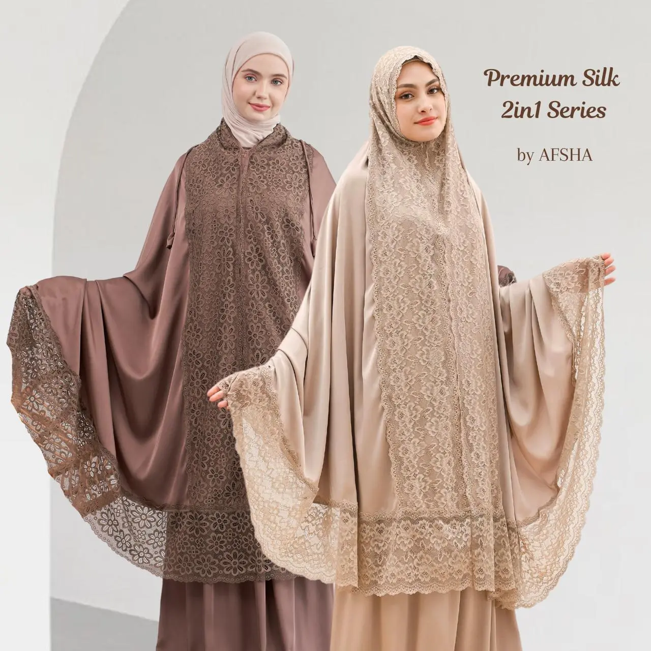 Afsha - Mukena Dewasa Silk Premium 2in1 Series (Free Sajadah, Pouch & Box Hampers)