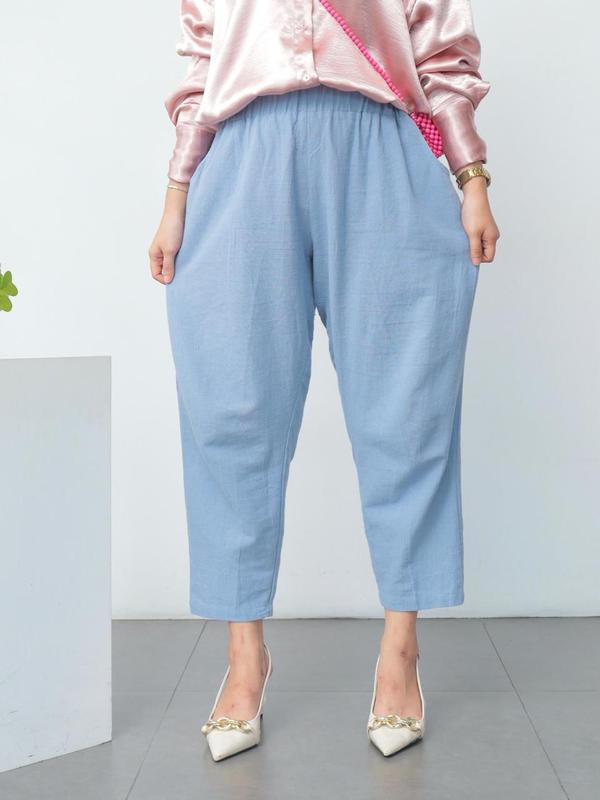 Celana Panjang Wanita Jumbo Kekinian Bahan Linen New Terbaru - Biru Hitam 6