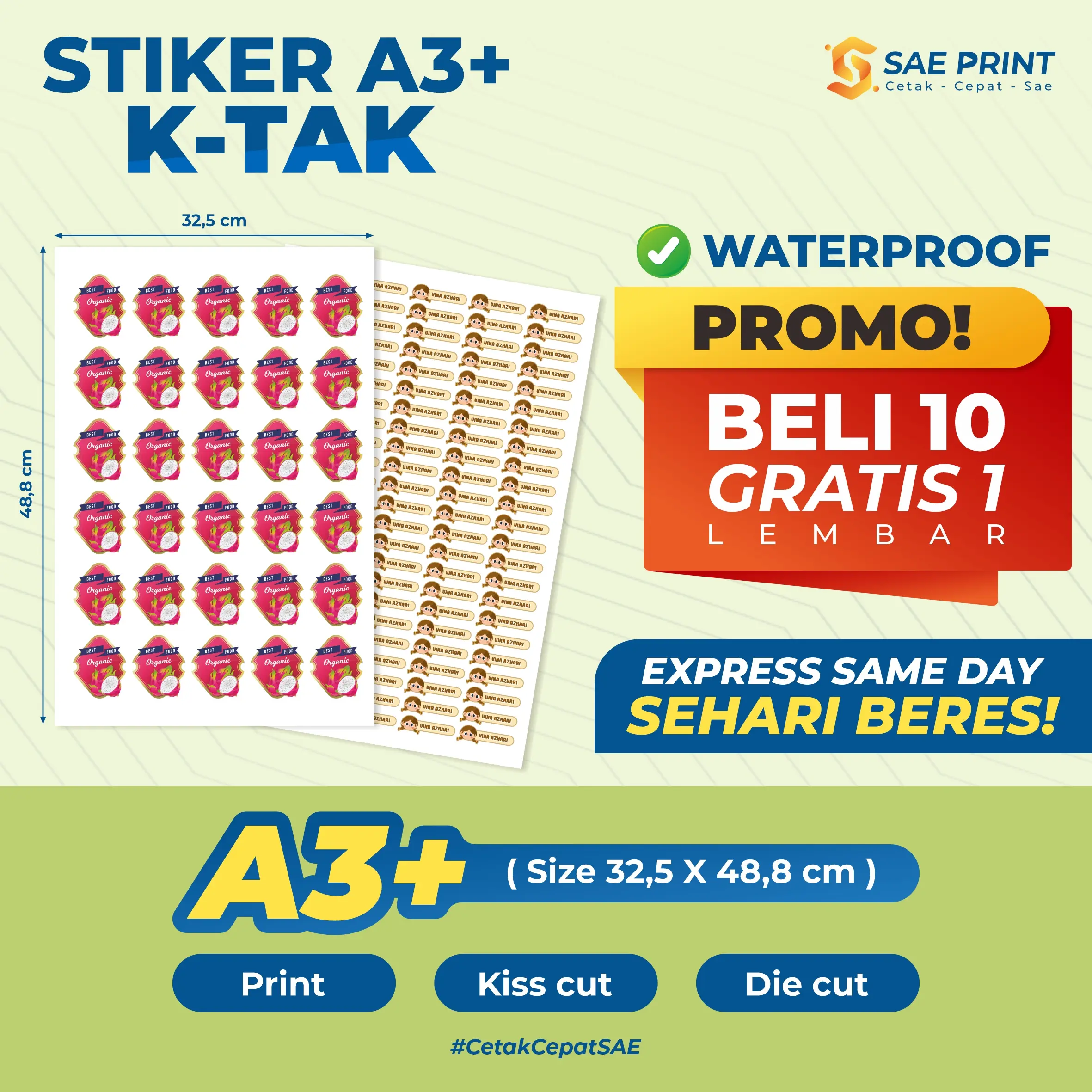 SAE PRINT / STIKER KTAK / 1 HARI JADI / DIECUT / KISSCUT / LABEL / STIKER ANTI AIR / CETAK STIKER CUSTOM /  LABEL MAKANAN / LABEL UMKM / STIKER MURAH /LABEL KEMASAN