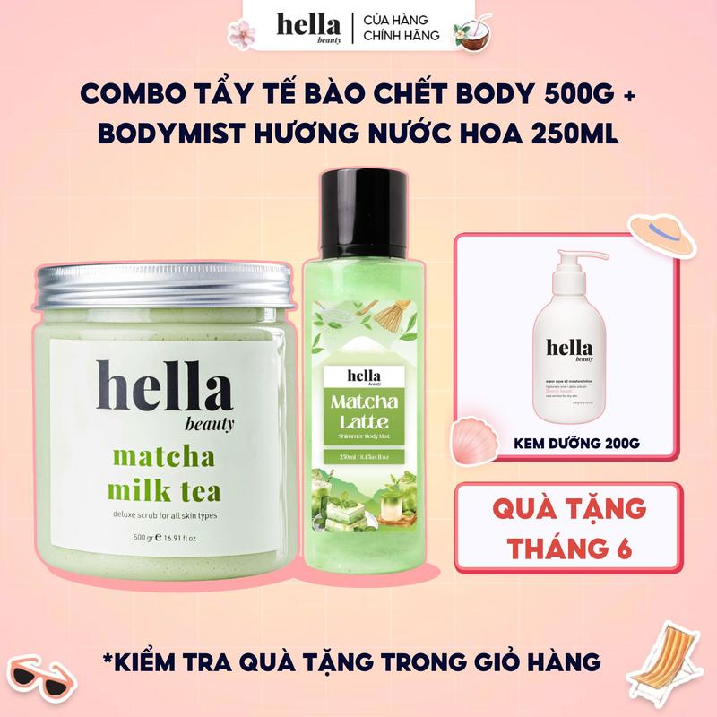 Combo Tẩy tế bào chết body 500g + Bodymist hương nước hoa Hella Beauty 250ml