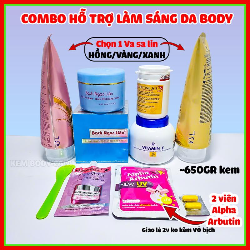 6 món Combo kem body Bạch Ngọc Liên hỗ trợ làm đẹp da cơ thể bộ 650gr kem Dưỡng Body