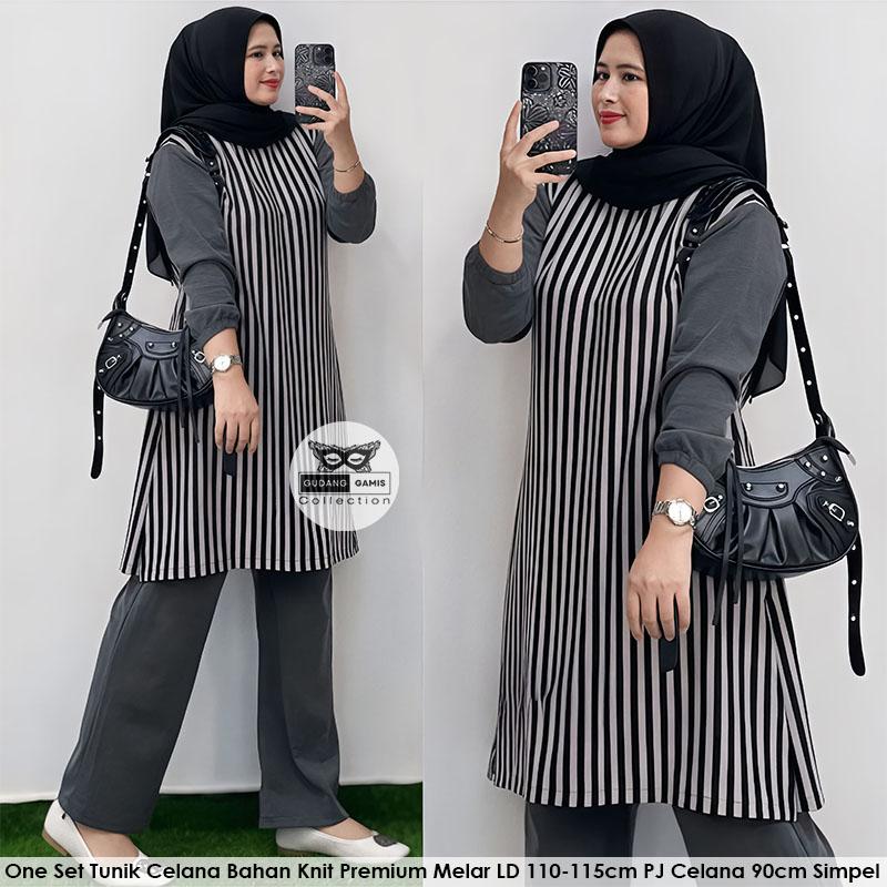 Setelan Tunik Kekinian Raisa Set Bahan KNIT PREMIUM LD 110-120cm PJ Celana 90cm One Set Viral Terbaru 2025