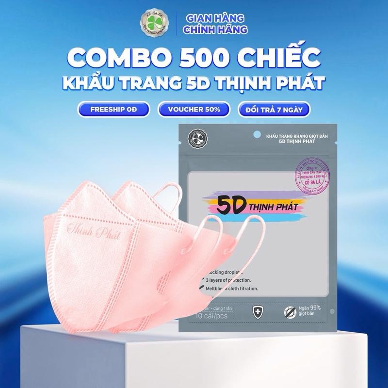 COMBO 500 CHIẾC KHẨU TRANG 5D THỊNH PHÁT 3 Lớp Chất Liệu Vải Không Dệt An Toàn Cho Sức Khỏe Kiểu Dáng 3D Thông Minh Dây Thun Mềm Mại Đa Chiều Thoáng Khí
