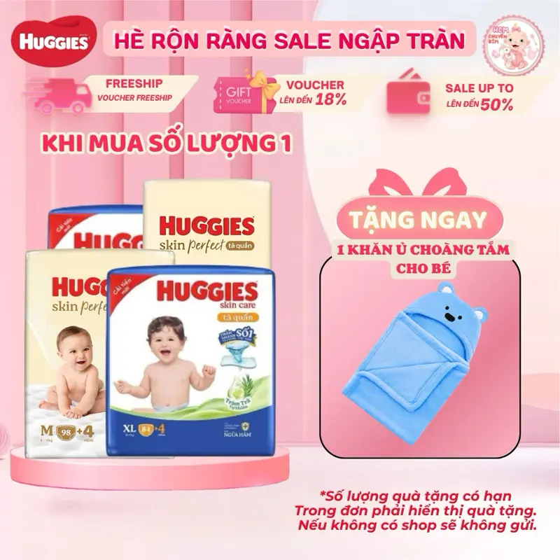 [MUA 1 TẶNG 1] Tã quần Huggies Skincare Mega Jumbo M106/ L104/ XL88/ XXL80 miếng Cho Bé