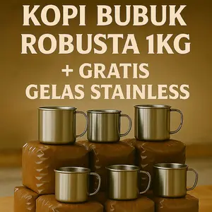 Kopi Bubuk Robusta 1kg+Gratis Gelas Stainless Kopi Hitam Wangi & Kuat