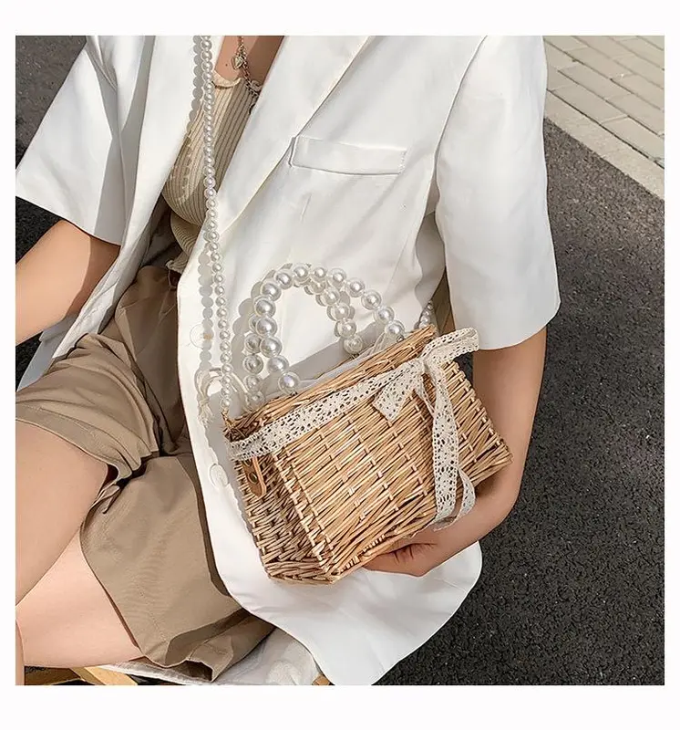 [Magnolia] Tas Rotan Mutiara Kotak Elegan Anyaman 4