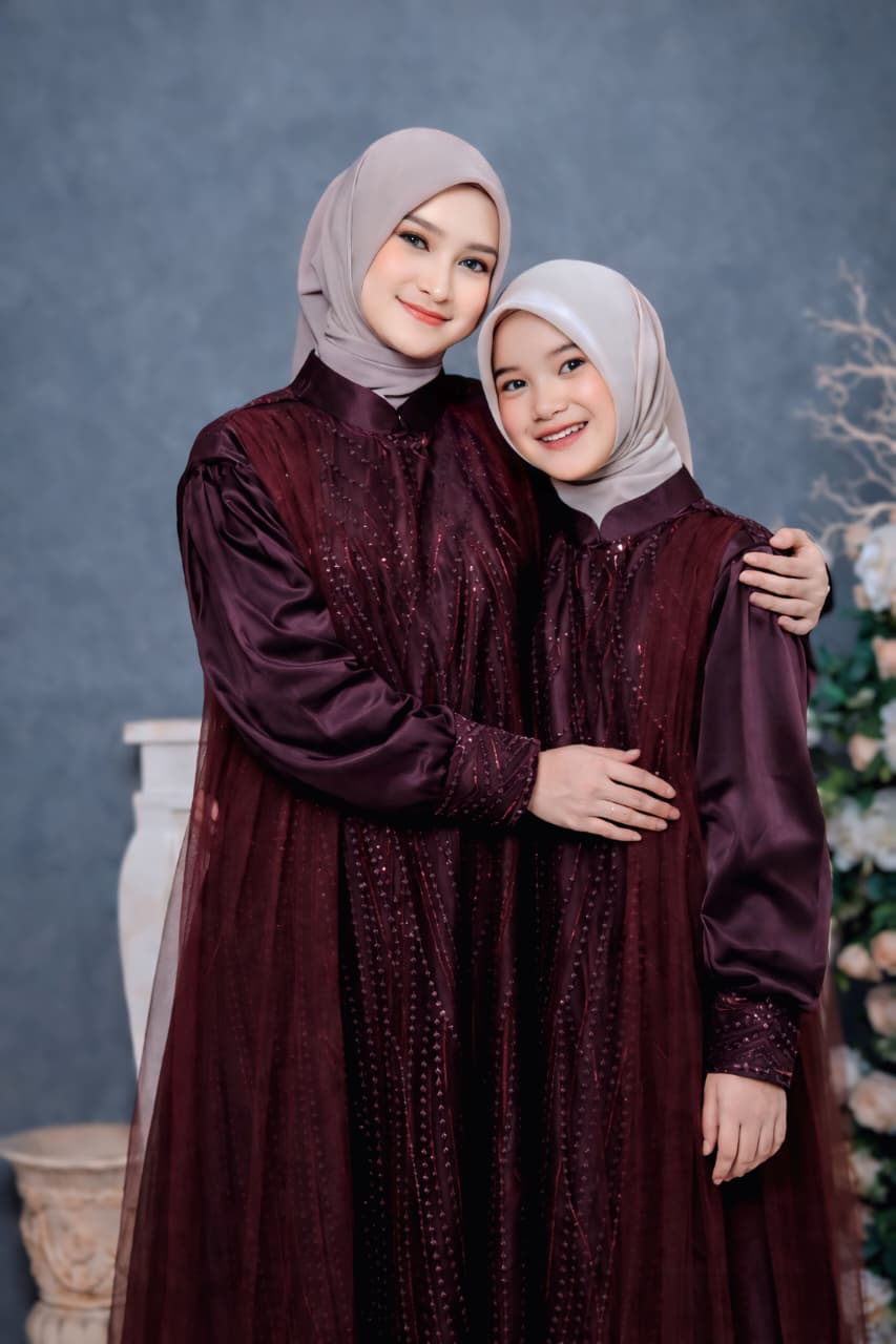 Gamis 2026 Trend Terbaru Mewah Widya Dress Gamis Couple Ibu Anak Kekinian Bahan Velvet Mix Brokat Plus Tile Mewah