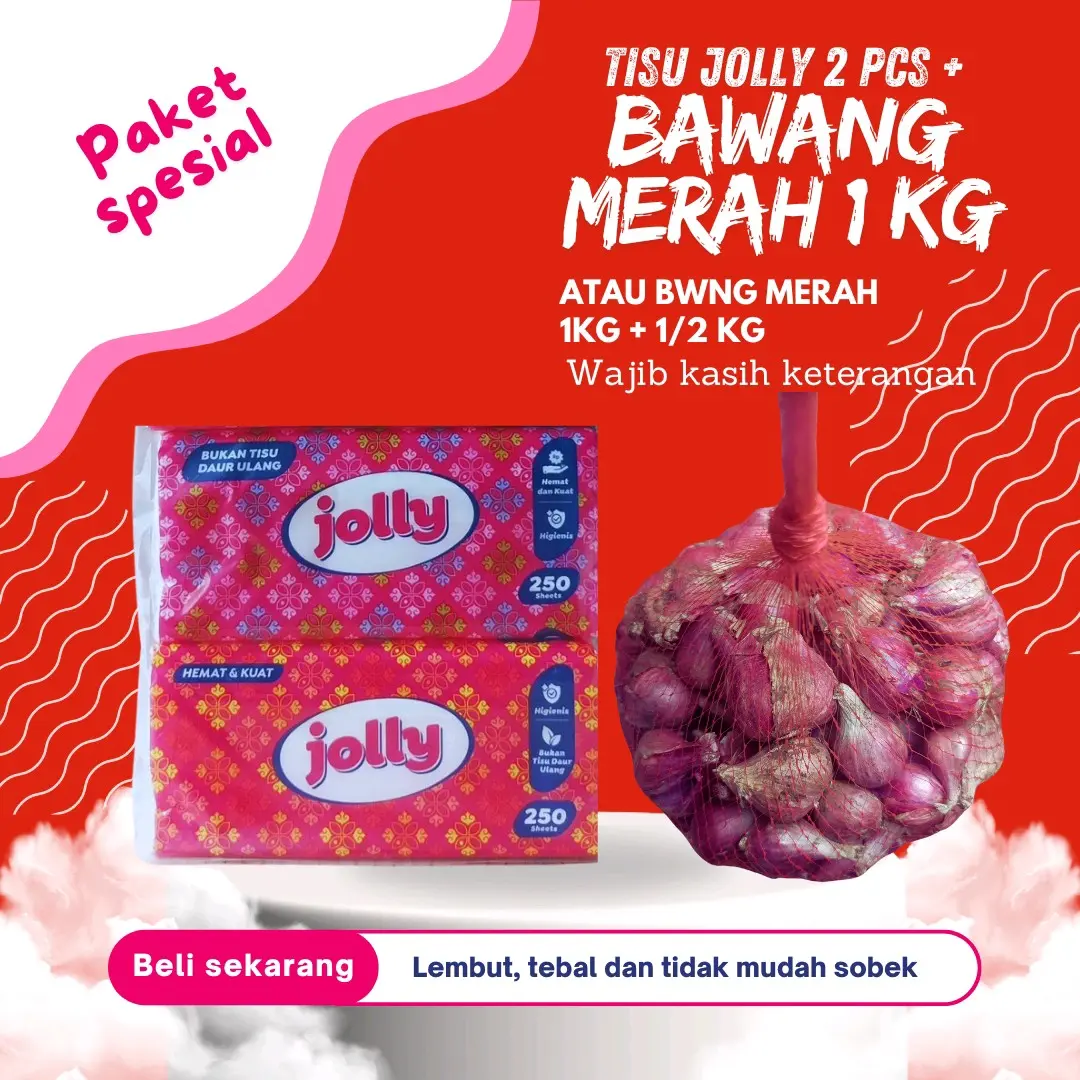 2 pcs tisu jolly 250 sheet Plus bwg meerah 1kg