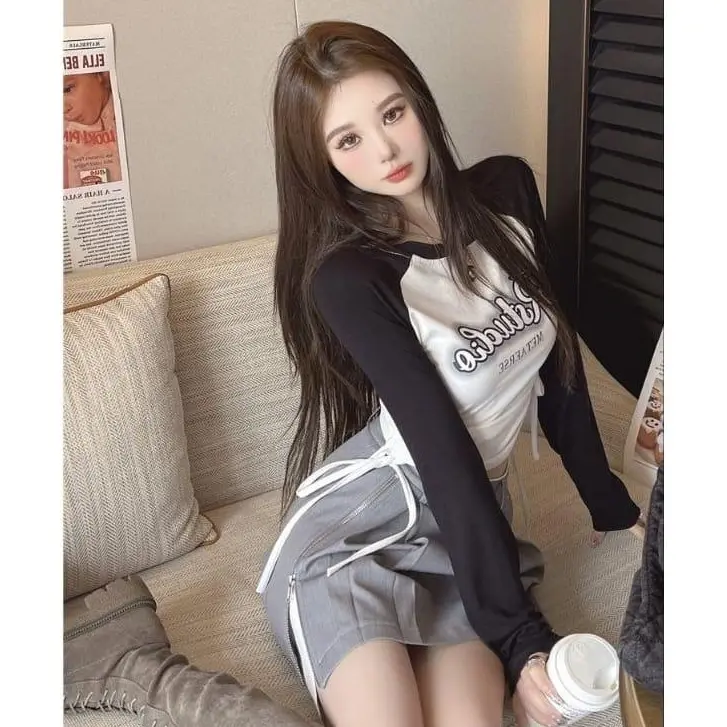 Crop Top Longslevee RSTUCLIO Knit Rib Wanita  (LD 96 , P 40 ) Baju Nyaman Panjang Knitwear 4