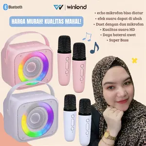 [Nurjannah Aliyah] Winland Speaker Bluetooth Portable Karaoke 2 Mic Wireless Speaker Karaok KTV PINK/WHITE Garansi 1 Tahun