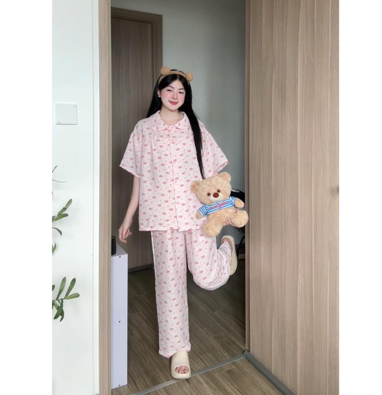 Kozoda Đồ Ngủ Đũi Vân Mây BN48 Họa Tiết Hoạt Hình Cute Dễ Thương Size S & M Thoải Mái Đồ Bộ Nữ Mặc Ở Nhà Đi Chơi Chất Liệu Mềm Mại