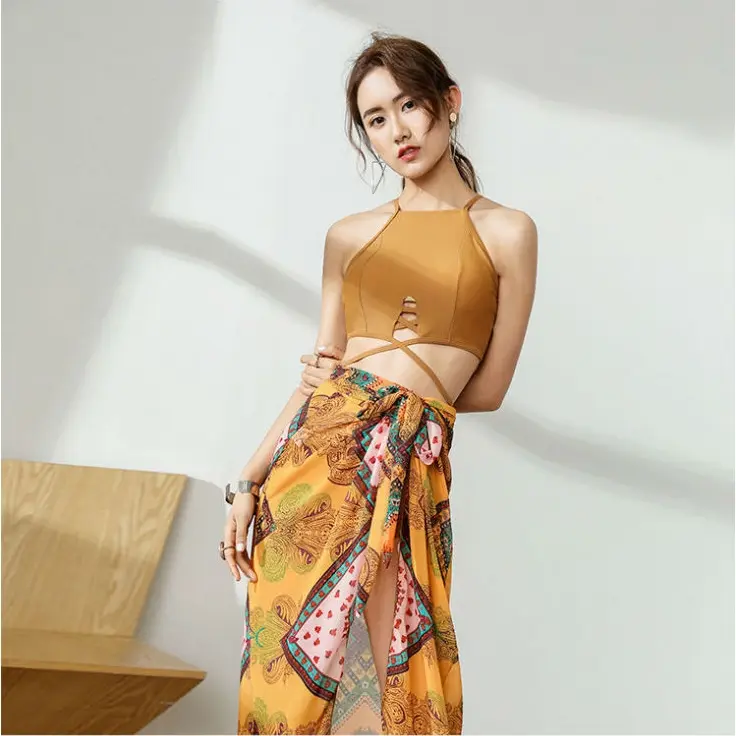 Swimsuit Set Baju Renang Wanita Gaya Korea Import High Quality model three-pieces 8042 4
