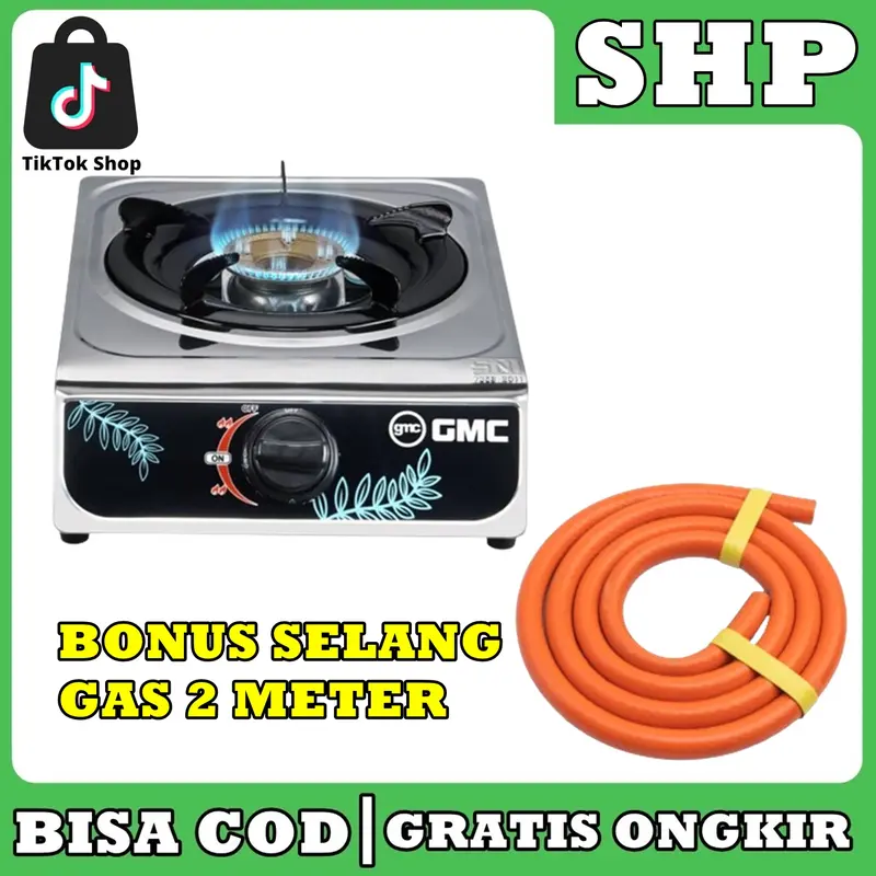 NEW Kompor GMC 1 Tungku Body Stainless API BIRU - BONU SELANG REGULATOR 3