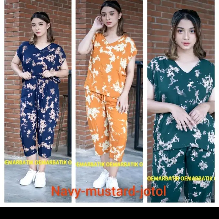 setelan celana motif lenganlengan pendek fit kantong Wanita baju 4