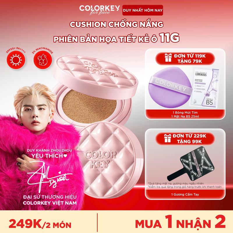   OFFICIAL  Cushion HOẶC Lõi Thay Cushion Chống Nắng Kẻ Ô Hồng Mỏng Nhẹ Giữ Lớp Make-Up Lâu Trôi 11g 