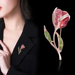 GROSIR Bros Pin Peniti Hijab Pakaian Motif Bunga Mawar Pink Cantik LP-JY00012-03 Bahan Alloy Premium Motif Mewah & Elegan