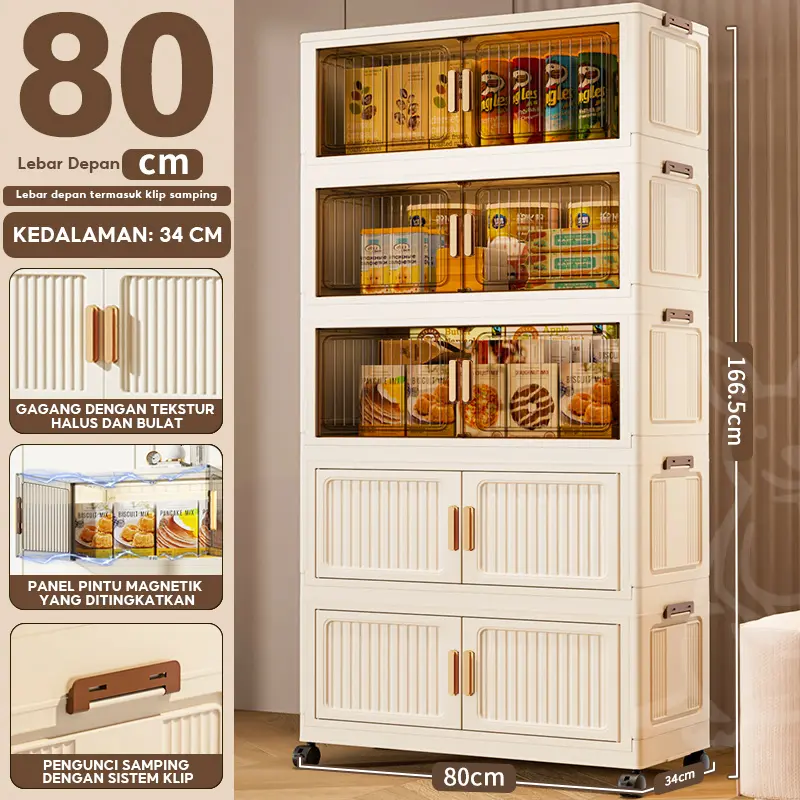 【70-80cm Besar】CUBBIE 4/5 Susun Lemari Plastik Jumbo Lemari Plastik Lipat Penyimpanan Serbaguna/lemari pakaian plastic-Anti Debu,Tahan lembab