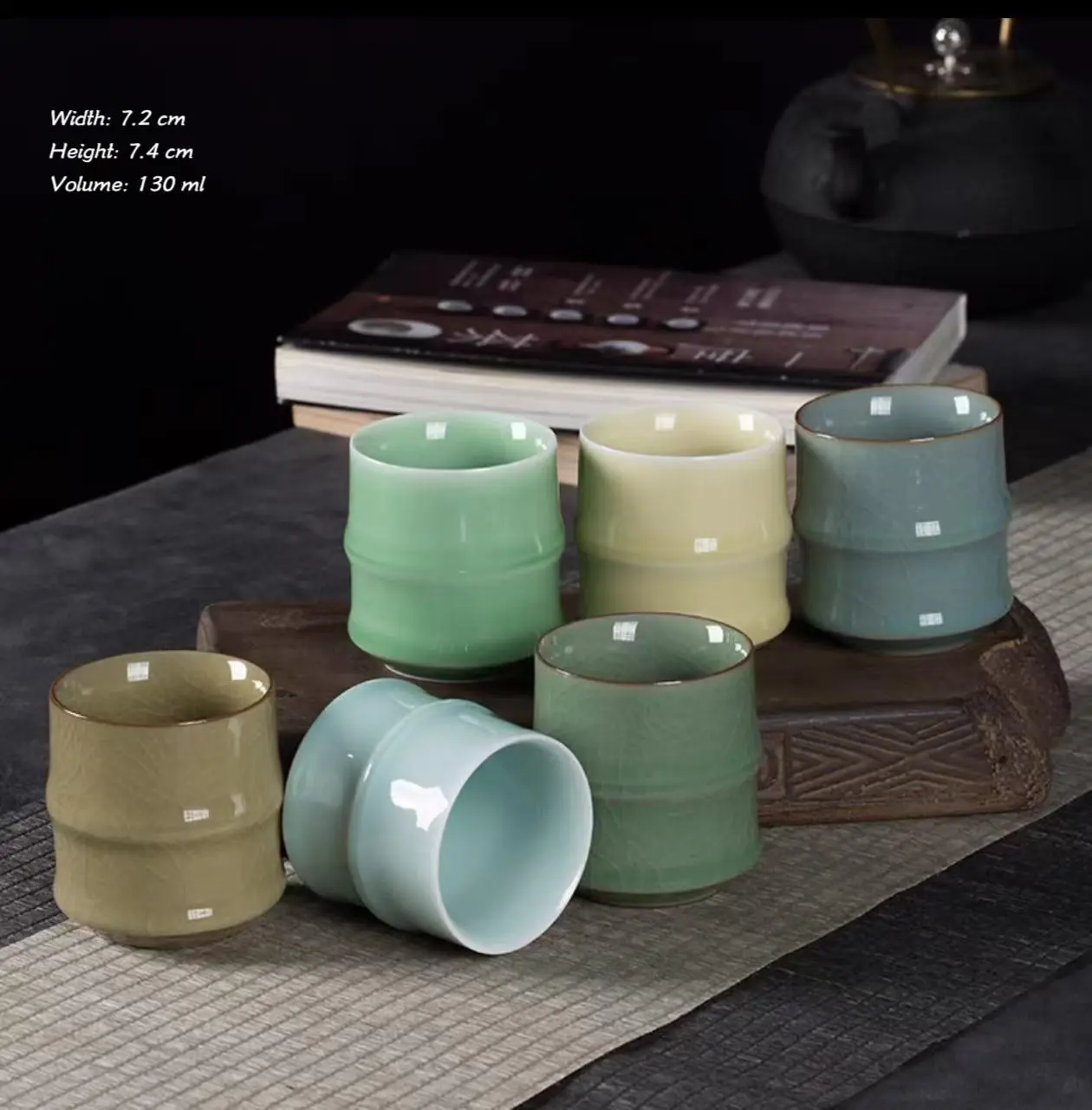 Longquan celadon Kongfu tea set,premium porcelain cup,office mug,personal guest home ceramic water cup,ice crack teaware,gift box