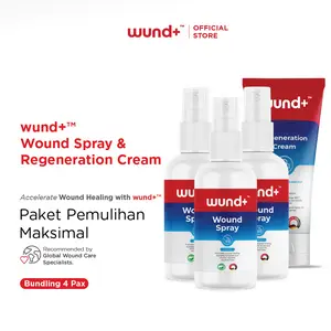 wund+ Perawatan Luka Diabetes, Luka Kronis, Luka Akut | Antiseptik Wound Spray tanpa Perih 3x75ml + Krim Renegeration 1x75gr