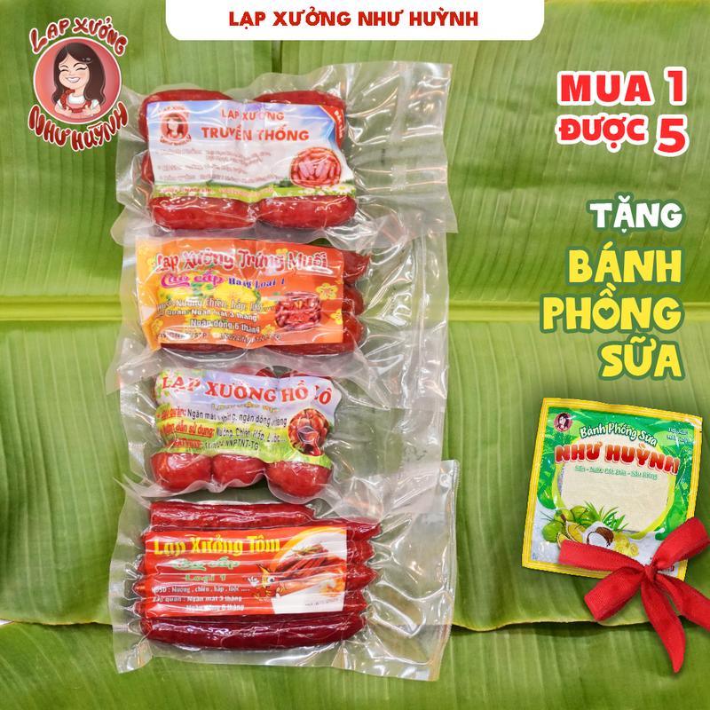 LIVE ĐỘC QUYỀN COMBO 1KG 4 VỊ LẠP XƯỞNG TÔM - TRUYỀN THỐNG - TRỨNG MUỐI - HỒ LÔ + TẶNG BÁNH PHỒNG SỮA | Gồm 250g Lạp Xưởng Tôm + 250g Lạp Xưởng Truyền Thống + 250g Lạp Xưởng Trứng Muối + 250g Lạp Xưởng Hồ Lô | 1 Kg Được 4 Gói 250g