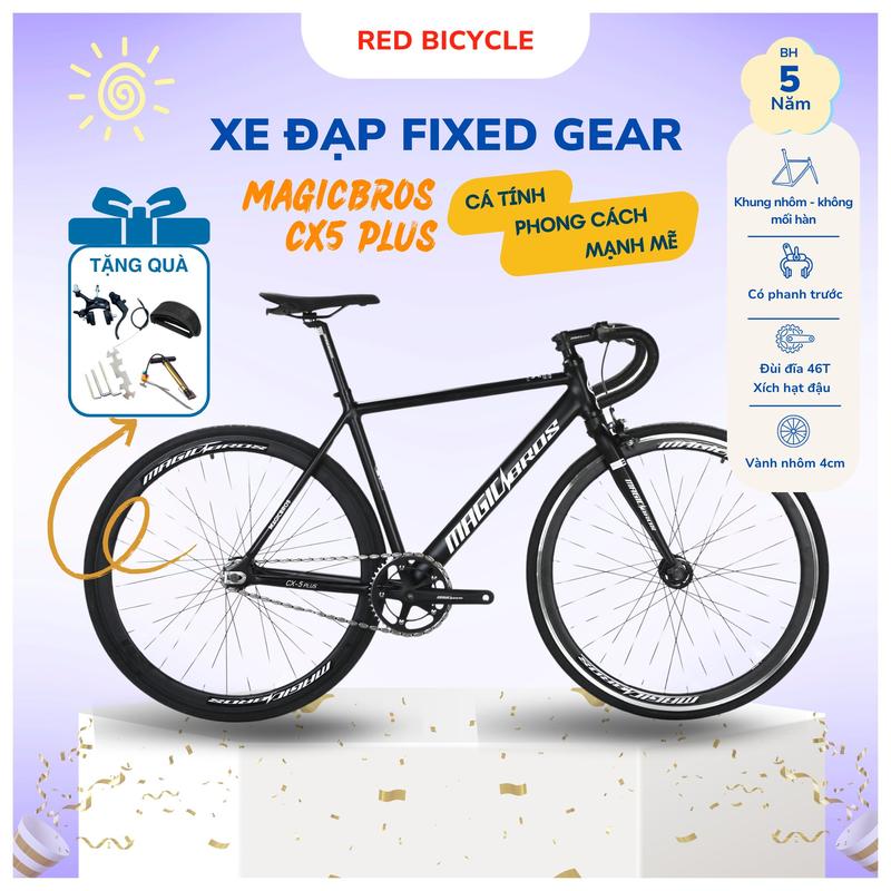 Xe Đạp Fixed Gear MagicBros CX5 PLUS- Khung Nhôm Không Mối Hàn - Xe Đạp Tay Cong Thể Thao Xích Hạt Đậu