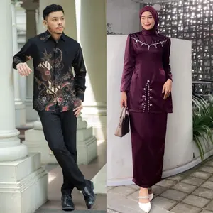 Couple Fayra Oneset Kurung Melayu Malaysia Mix Payet Setelan Wanita dan Kemeja Batik Kondangan Kekinian