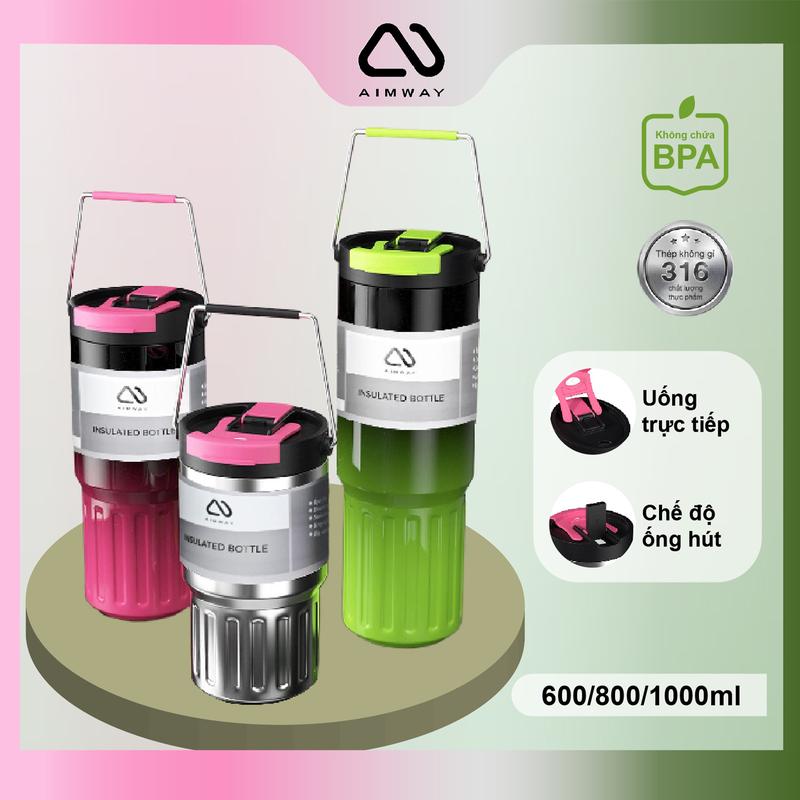 Bình giữ nhiệt lớn Amway, 600ml/800ml/1000ml, Cốc cà phê thiết kế dày, Bình giữ nhiệt xe hơi, Cốc du lịch, Chất liệu thép không gỉ 316, Giữ ấm và giữ lạnh lâu dài.